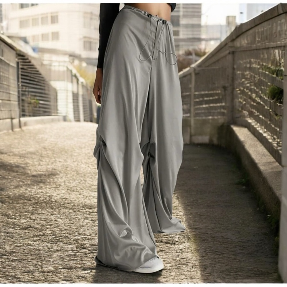 NWT Commense XS grey oversized satin wide leg pants - Picture 7 of 12